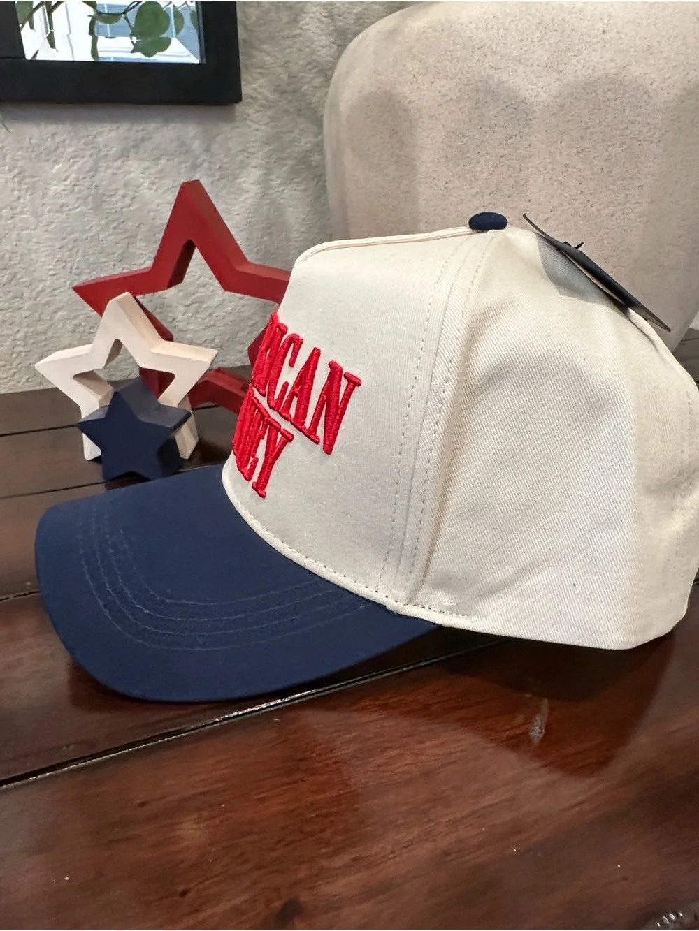 David and Young Cream & Navy Baseball Cap with Red 'AMERICAN HONEY' Embroidery